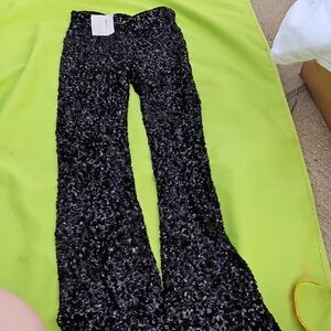 Black Sequin Flare Pants